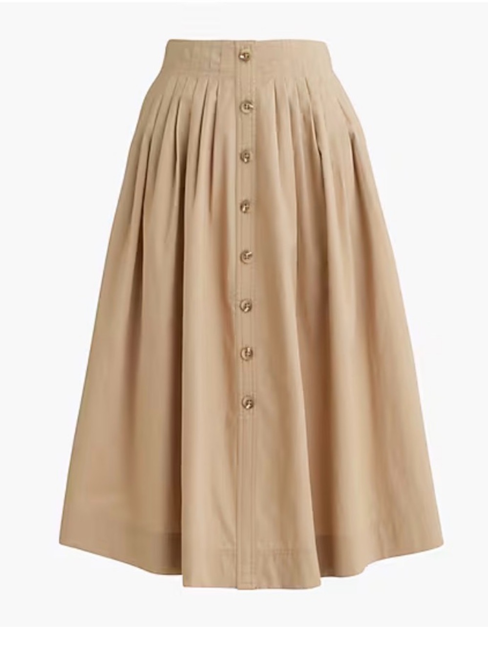 J. Crew Beige Button-Front Pleated A-Line Midi Skirt